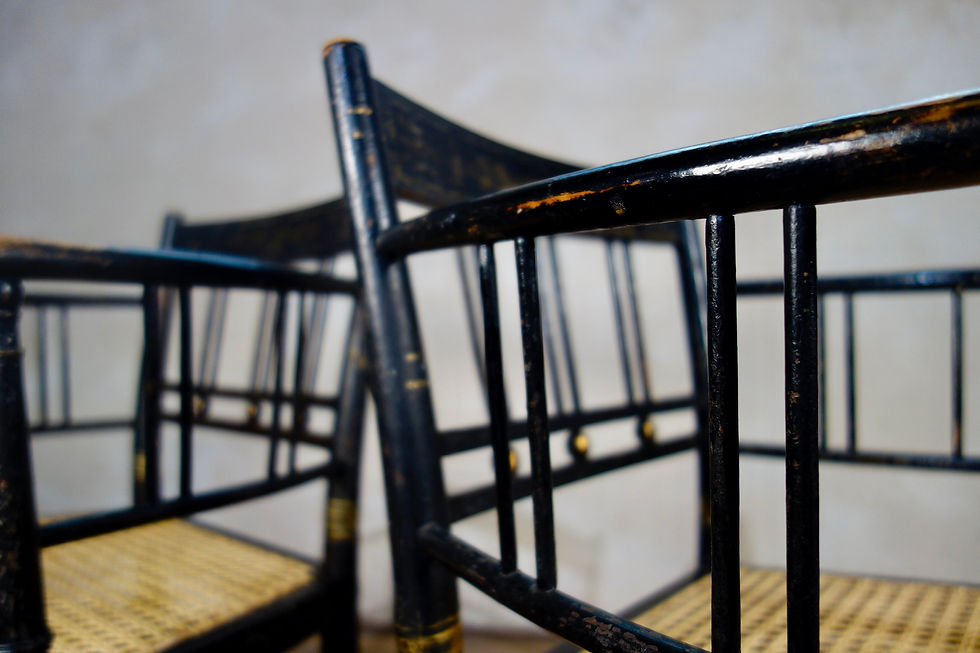 Thumbnail: A Pair Of Regency Ebonised and Caned Armchairs