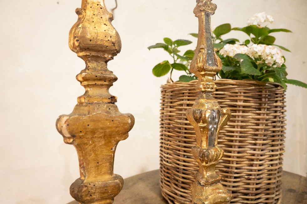 Thumbnail: A Pair Of 18th Century Gilded & Mirrored Glass Venetian  Altar - Candlesticks