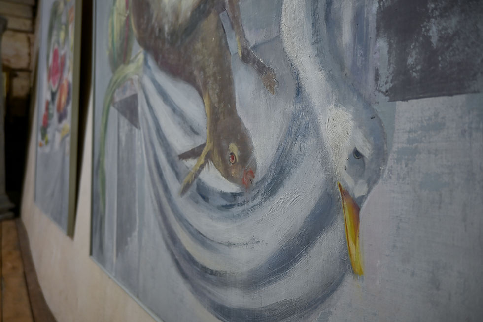 Thumbnail: A Very Large Pair Of Oil On Canvas Paintings