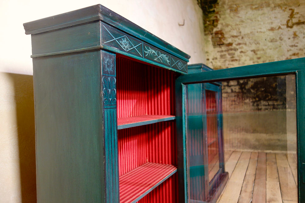 Thumbnail: A Near Pair Of Regency Style Green Painted Pier Display Cabinets Glazed