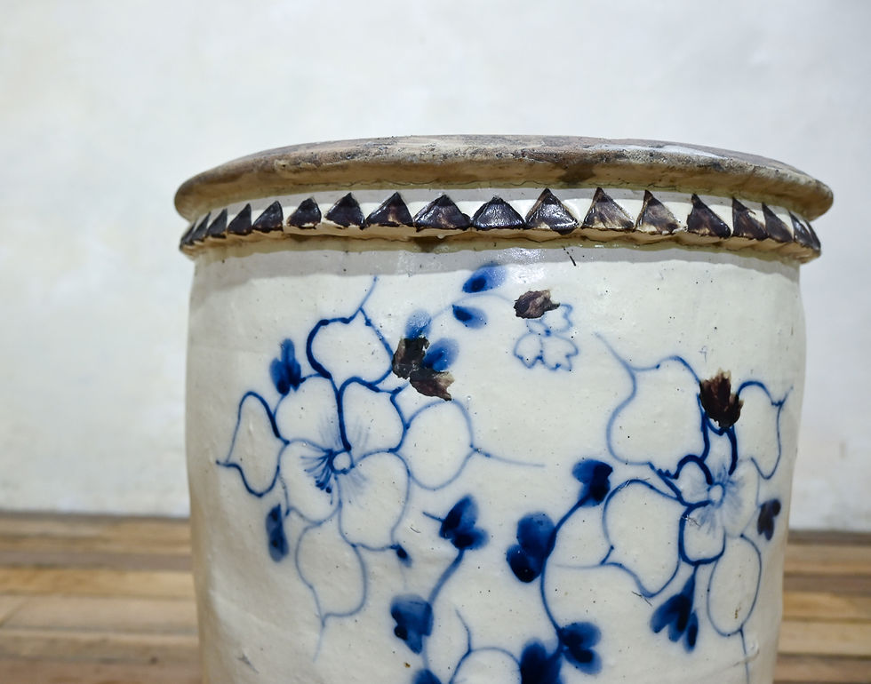 Thumbnail: A Large Blue & White Cizhou Wear Ming Dynasty Ovoid Ceramic Planter - Vessel