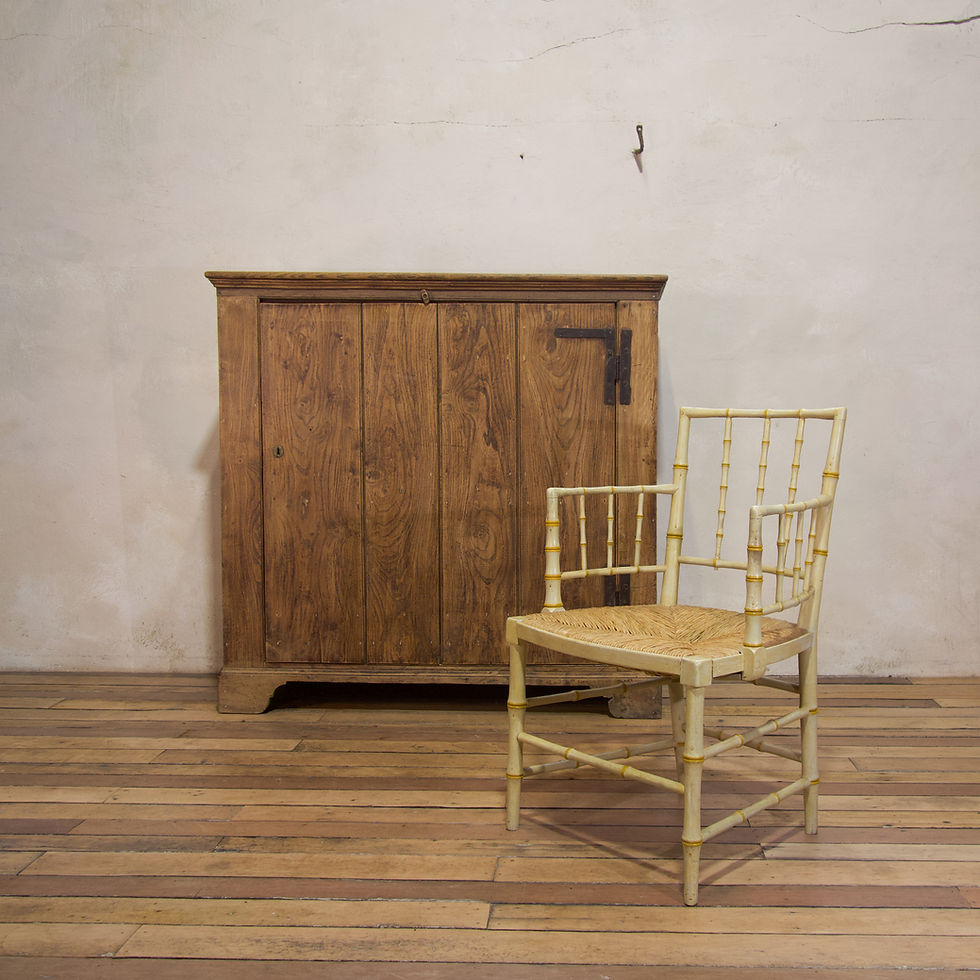 Thumbnail: A Regency Faux Bamboo Painted Open Armchair