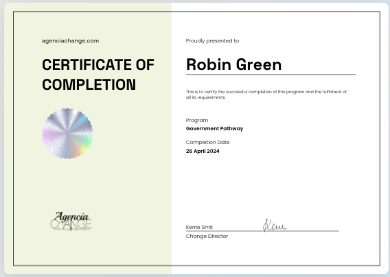 Close-up view of a certificate awarded after completing an online training course