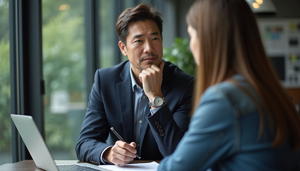 High angle view of a thoughtful individual engaged in a networking conversation