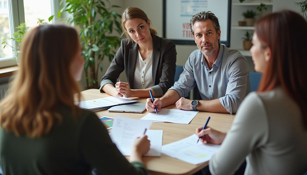 High angle view of a training session with employees learning new skills