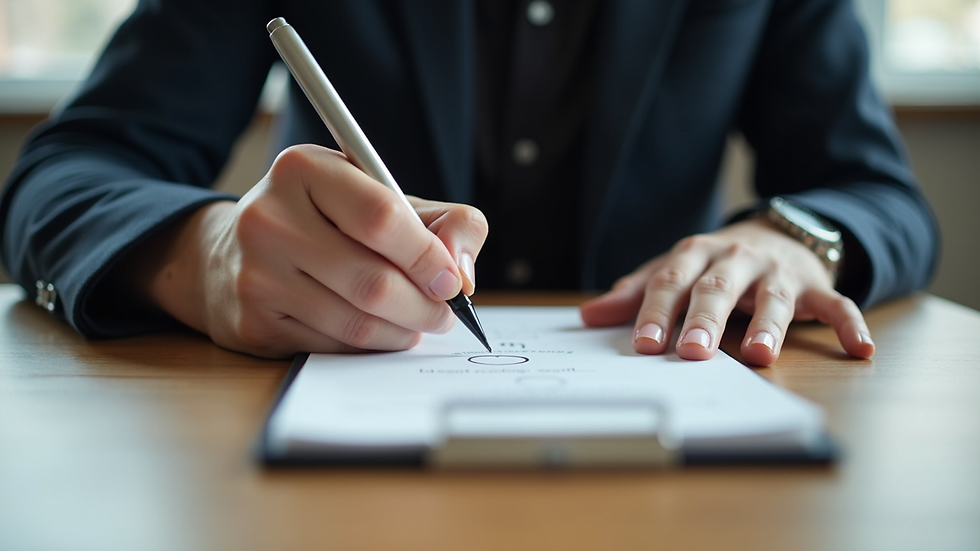 Eye-level view of a person writing notes on a notepad