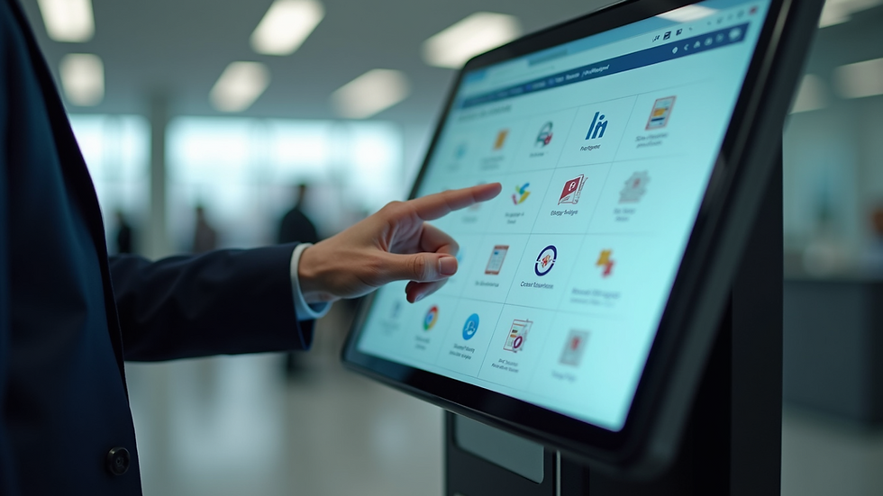 Close-up view of a digital touchscreen kiosk in a government office