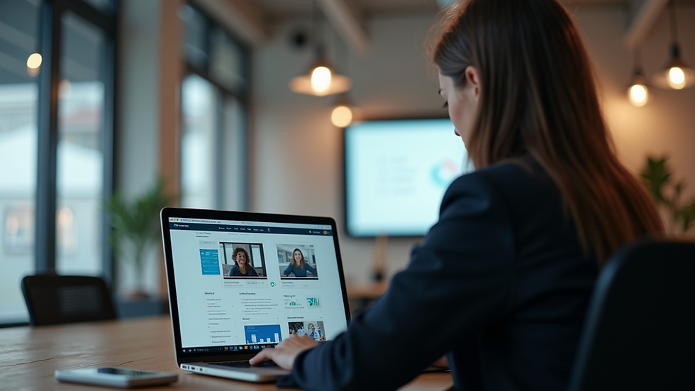 Eye-level view of a professional attending a virtual training session on a laptop
