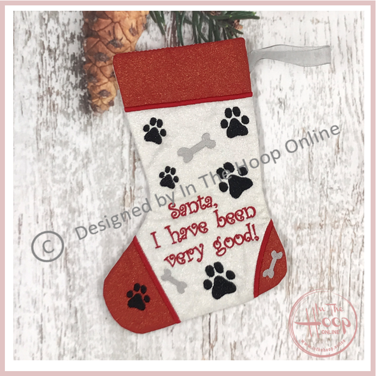 In The Hoop Cat Dog Christmas Stocking Machine Embroidery Design