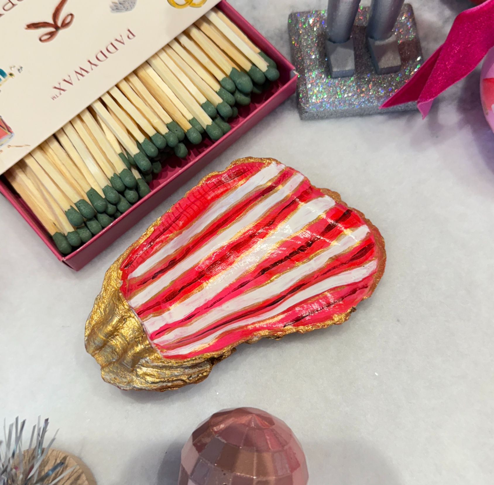 Hand-painted Oyster - “Holiday Stripes"”