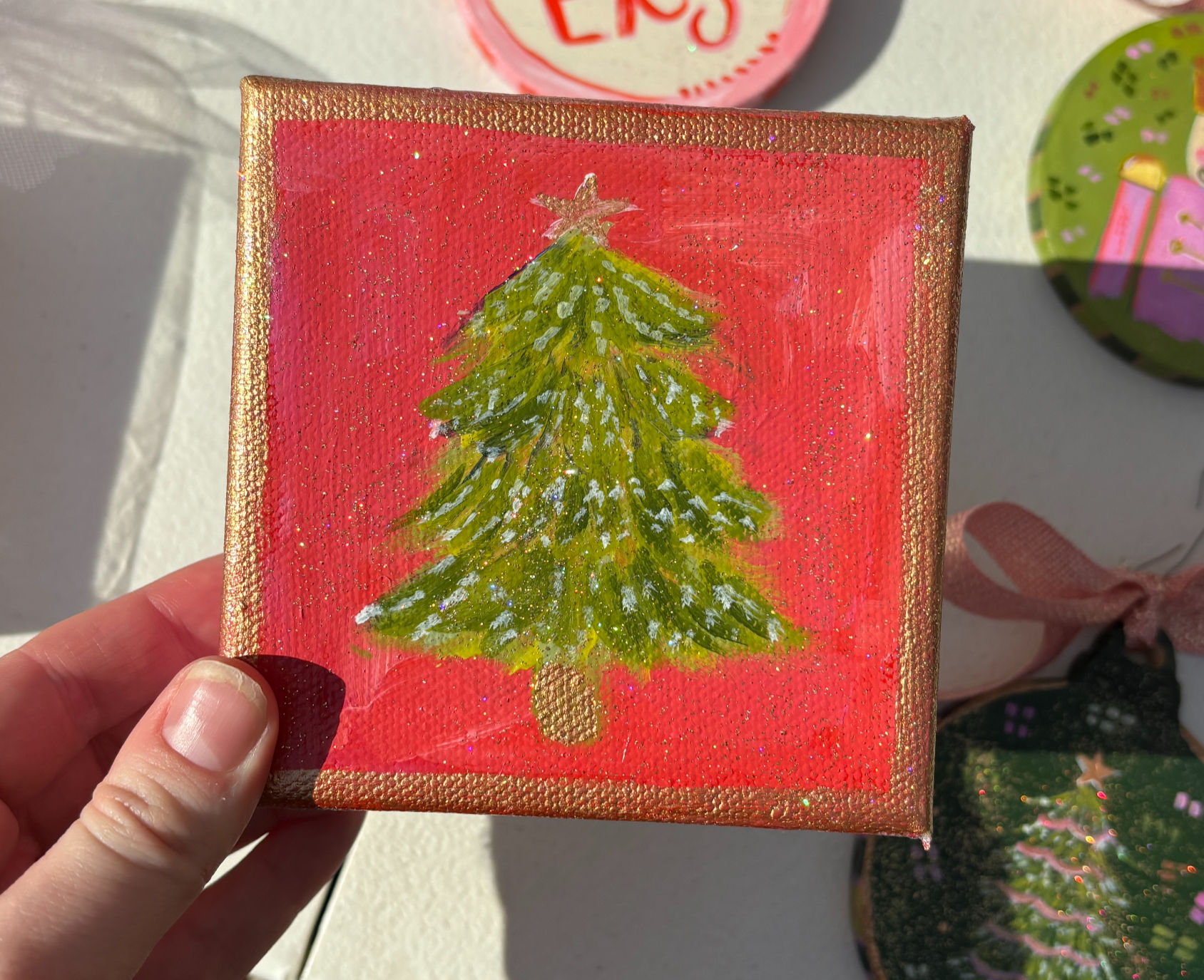 Red and Green Christmas Tree Mini Canvas
