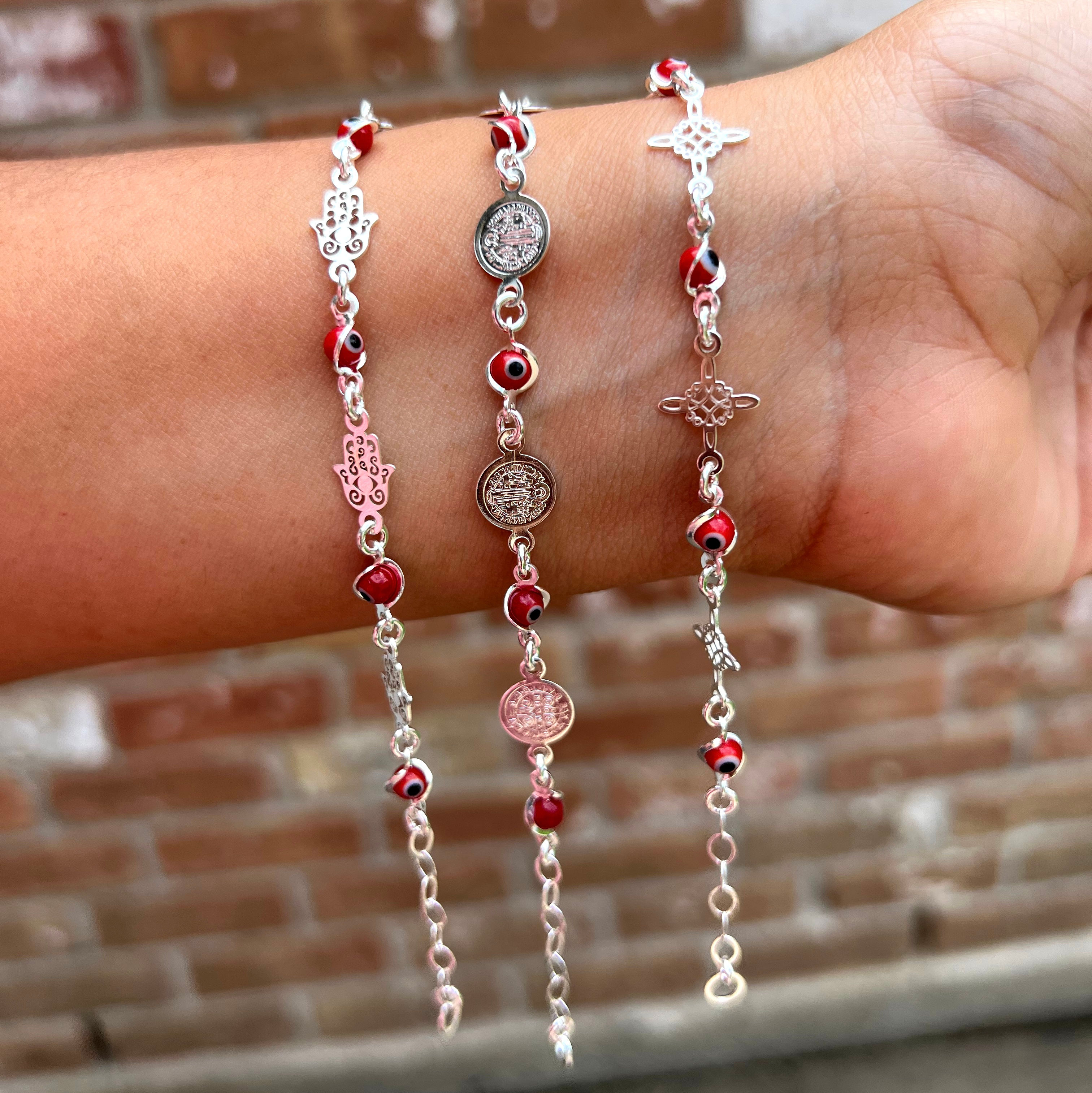 Sterling Silver Red Evil Eye Bracelet 