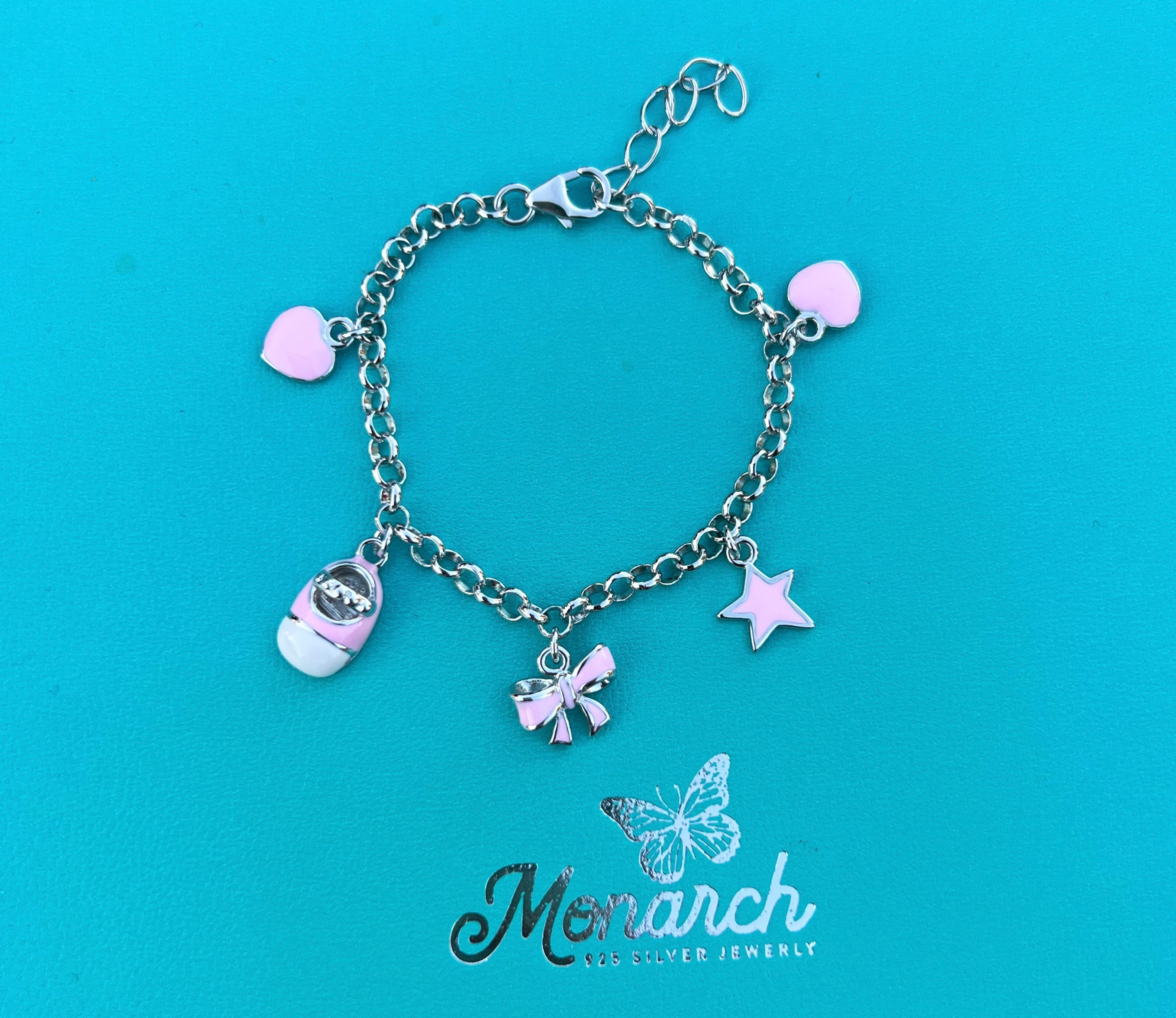 925 Silver Pink Mini Charm Bracelet 