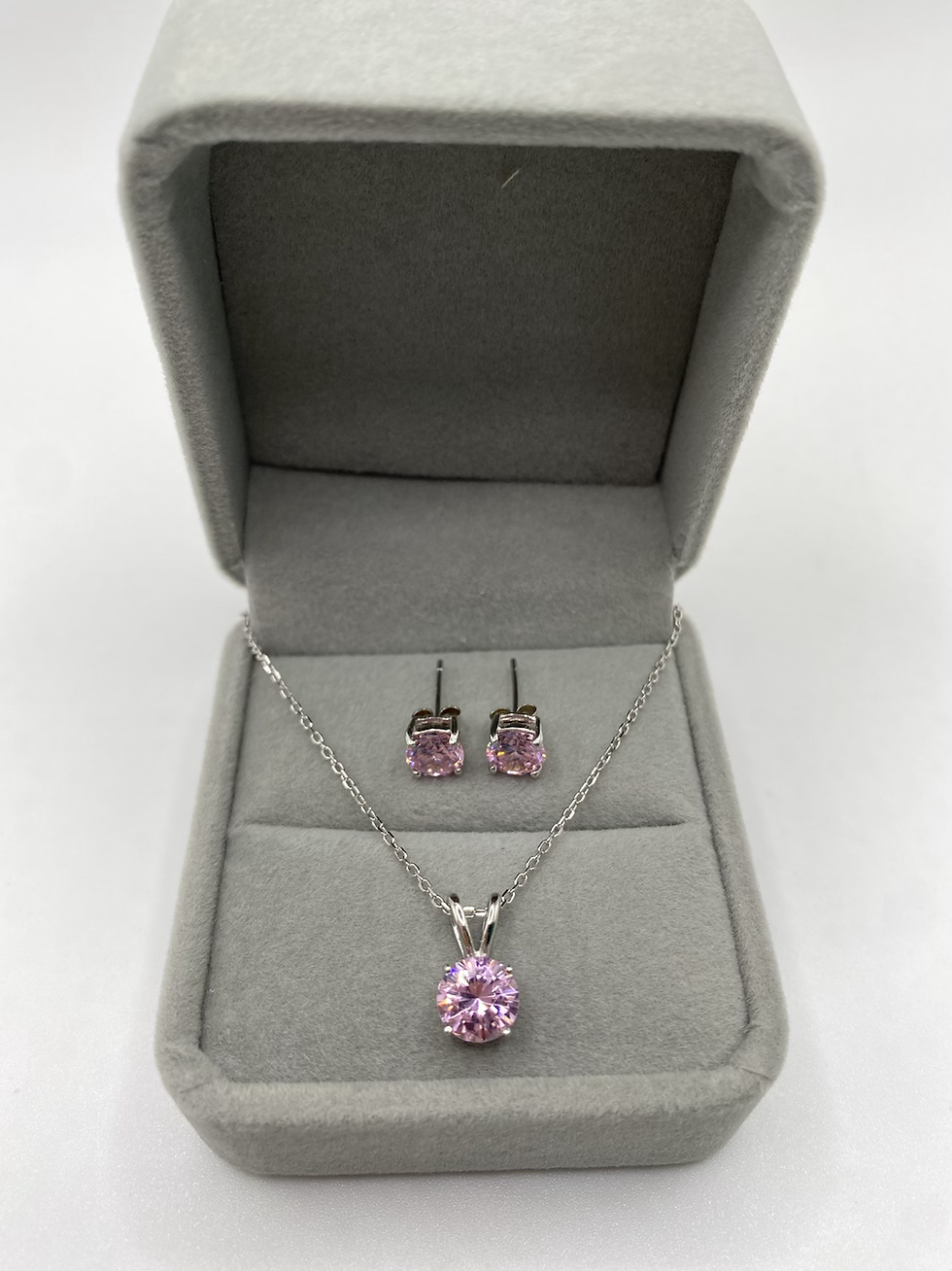 Thumbnail: 925 Silver Pink CZ Necklace Set