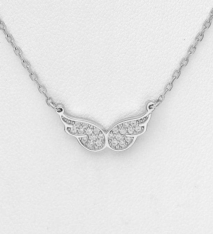 Thumbnail: Sterling Silver CZ Wings Necklace
