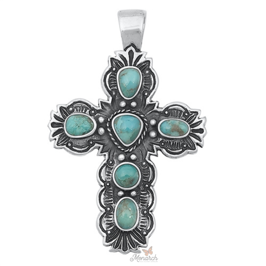 Sterling Silver Turquoise Cross Pendant 