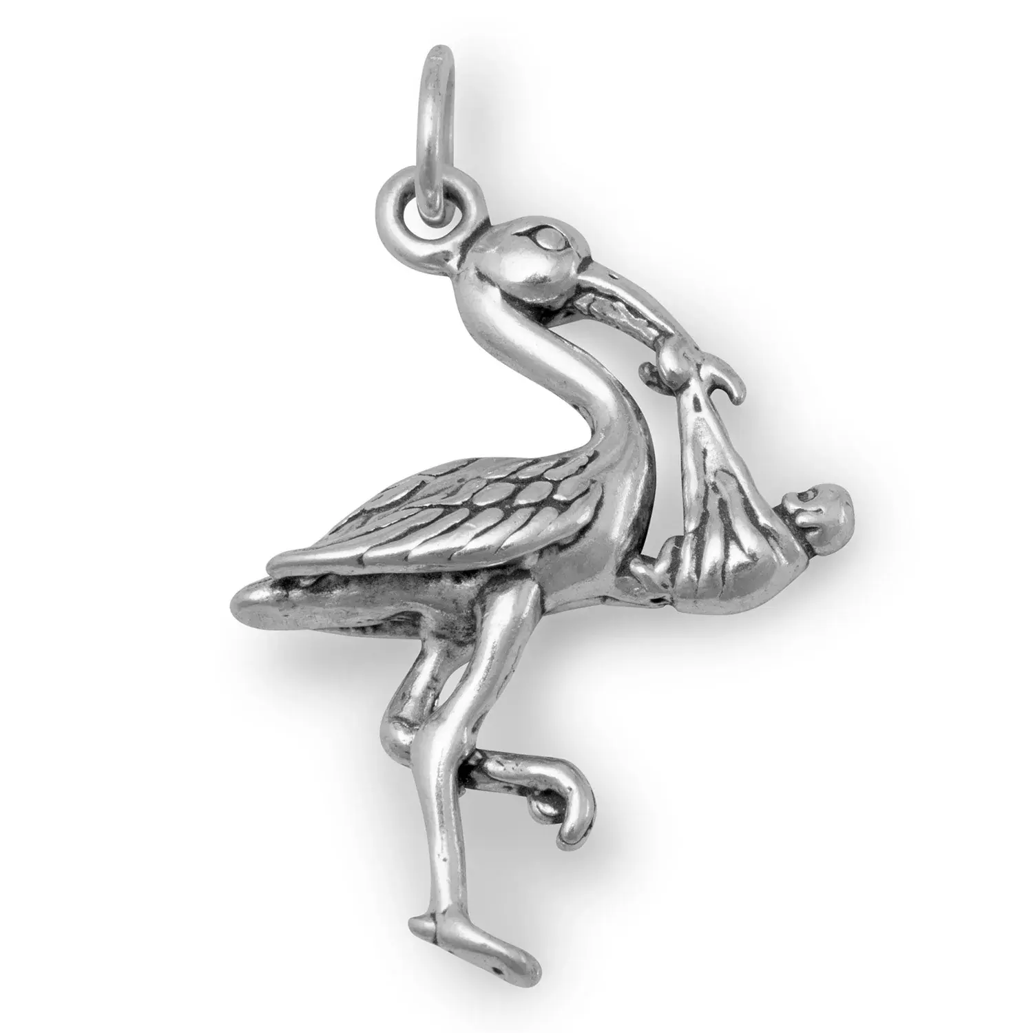 Sterling Silver Stork W/ Baby Charm