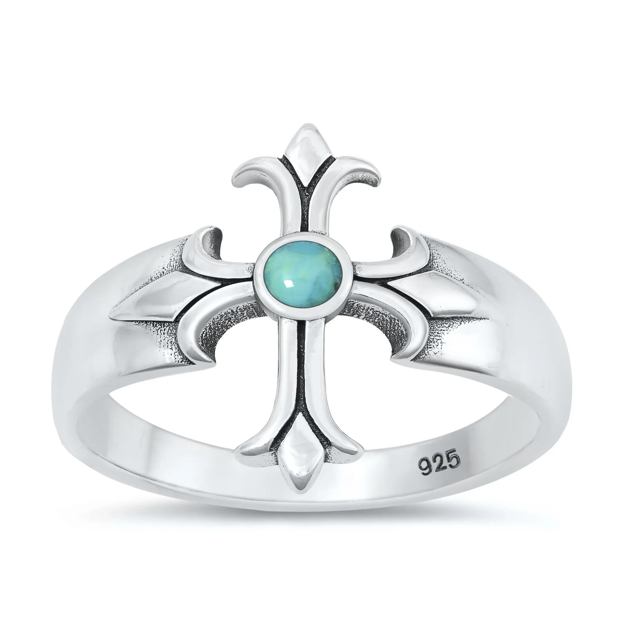 925 Silver Cross Turquoise Ring