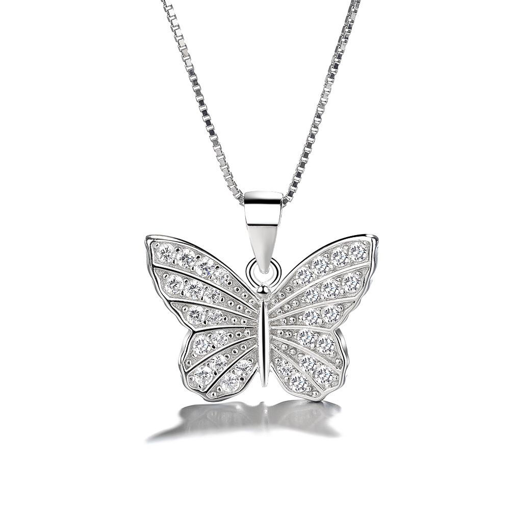 Sterling Silver Cz Butterfly Necklace 