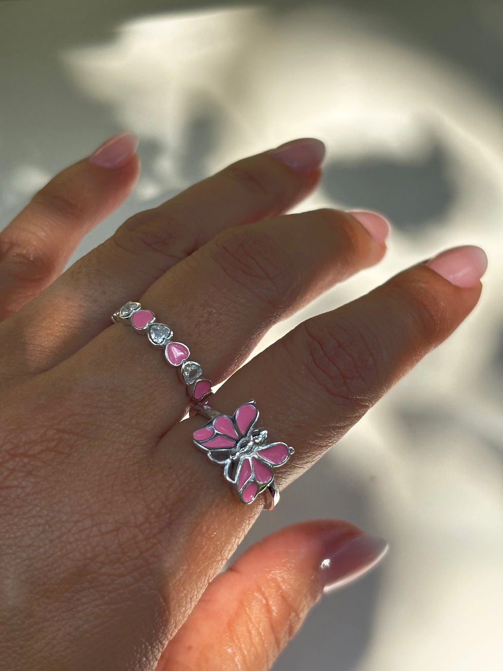 Thumbnail: 925 Silver Pink Butterfly Ring