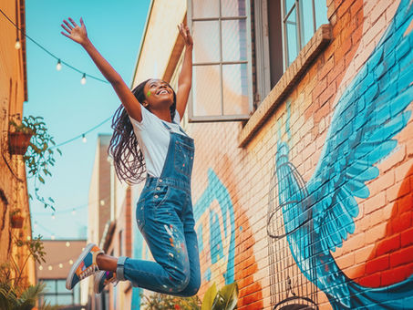 woman jumping with joy