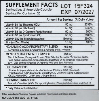 Ingredients Supplement Facts - GHR Platinum HgH Booster for Men - Label