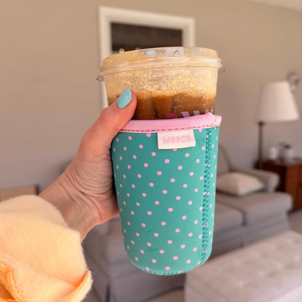 Thumbnail: Green & Pink Polka Dot Patterned Iced Coffee Cup Drink Sleeve
