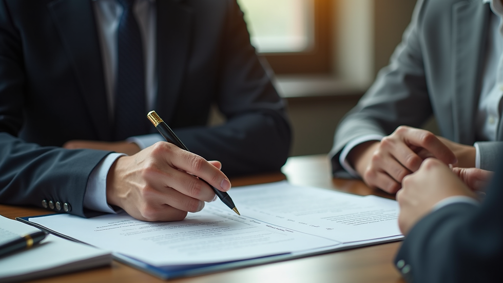 Close-up view of a lawyer explaining legal documents to a client