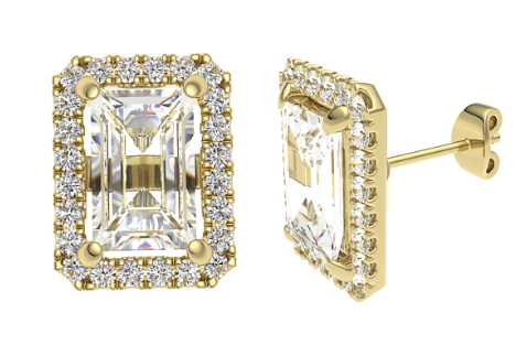 Thumbnail: Emerald Cut Halo Diamond Stud Earrings, 0.75ct- 2.25ct 2