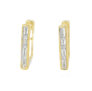 Square Angled, Baguette -Cut Diamond Hoops 9K WG/YG, 0.38ct