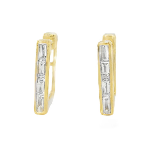 Square Angled, Baguette -Cut Diamond Hoops 9K WG/YG, 0.38ct 1