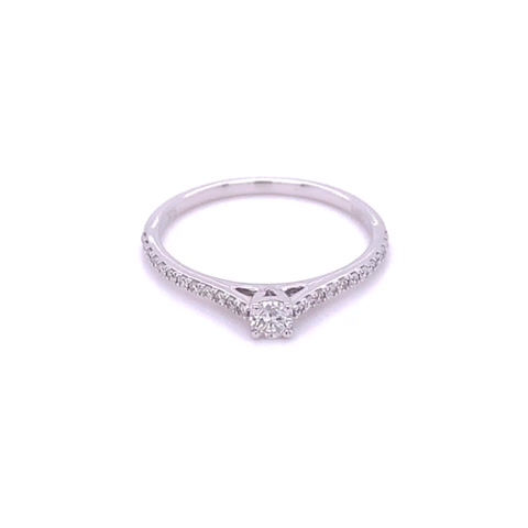 Thumbnail: Diamond Shoulder Solitaire Ring 9K White Gold