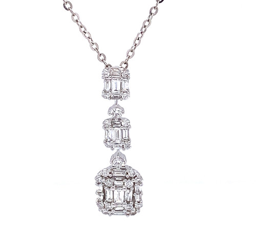 Baguette Cluster Drop Pendant 18K White Gold 0.81ct 1