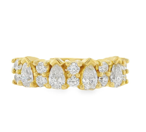 4 Stone Pear Shaped & Round Diamond Ring, 18kt Yellow Gold, 0.78ct/ 0.50ct 1