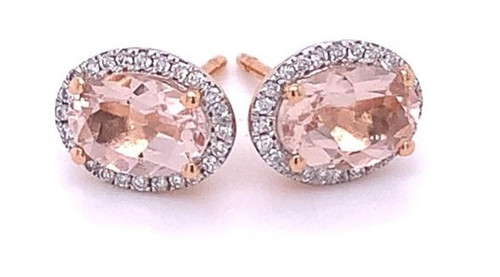 Oval Morganite Earrings With Diamond Halo Rose Gold 0.70ct/0.12ct 1