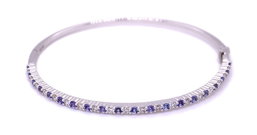 Gemstone/Diamond Claw Set Bangle 18K White/Yellow Gold 0.90ct/0.60ct 1