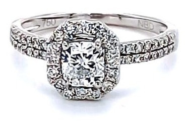 GIA Cushion cut with Halo & Double Shoulders, 18K White Gold, 0.91ct 1