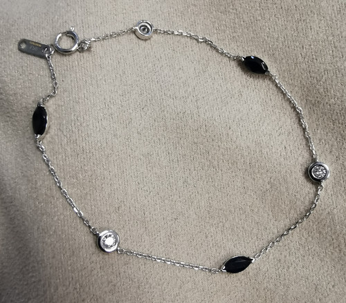 Blue Sapphire Diamond Bracelet 18K White Gold 0.97ct/0.16ct 1