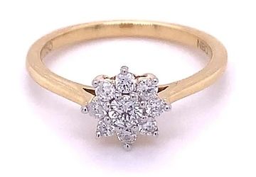 Flower Cluster Diamond Ring, 18K Yellow/ White Gold, 0.35ct /0.55ct