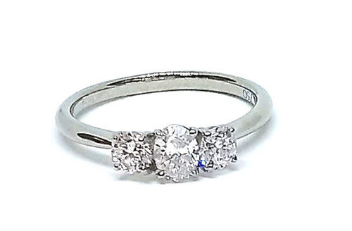 3 Stone Oval and Round Diamond Ring, 18K White Gold, 0.30ct/ 0.40ct 1