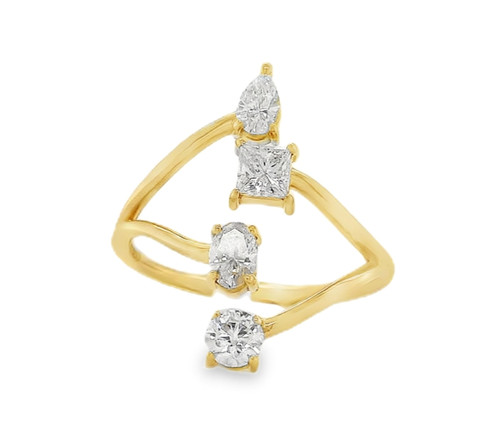 4 Stone Fancy Cut Diamond Dress Ring, 18K Yellow Gold, 0.80ct 1