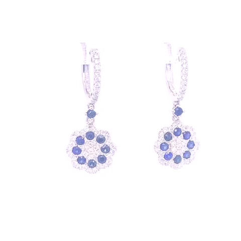 Thumbnail: Sapphire/Diamond Flower Drop Earrings 18K WhiteGold 0.75ct/0.59ct