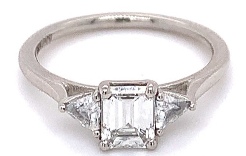 IGI Certified, Emerald/Trillion 3 Stone Diamond Ring, Platinum 1.00ct 1