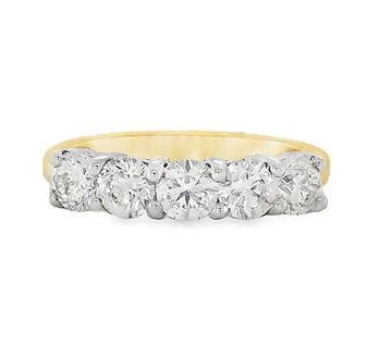 5 Stone Round Diamond Ring, 18K Gold Two-Tone, 1.35ct