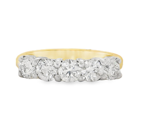 5 Stone Round Diamond Ring, 18K Gold Two-Tone, 1.35ct 1