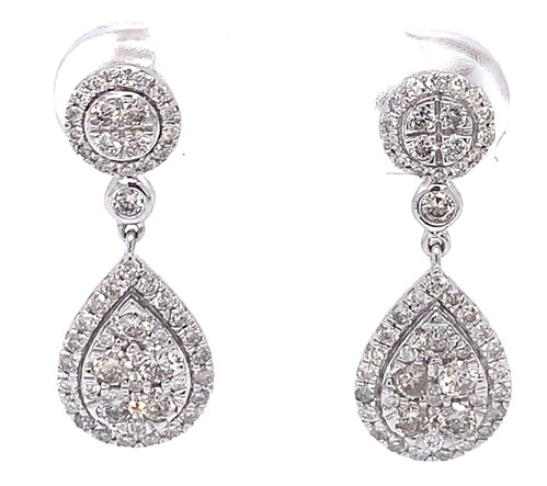 Cluster/ Illusion Diamond Drop Earrings, White/Yellow Gold, 1.10ct 1