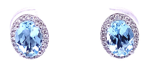 Oval Aquamarine Earrings With Diamond Halo White/Yellow Gold 1.34ct/0.12ct 1