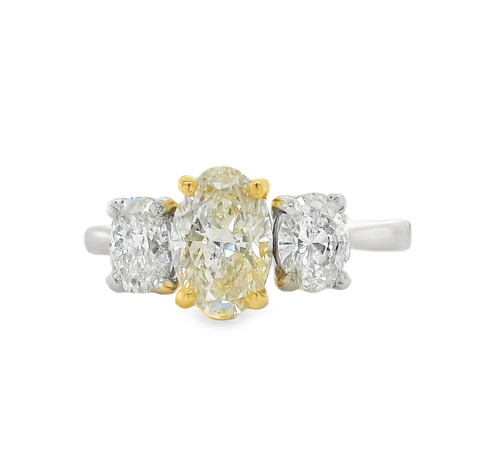 GIA Oval Diamond, 3 Stone Ring, Two-tone 18K Yellow Gold/Platinum, 1.20ct/0.80ct 1
