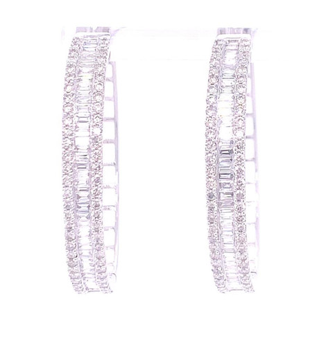 Round and Baguette Cut Diamond Hoops, 2.77ct 1