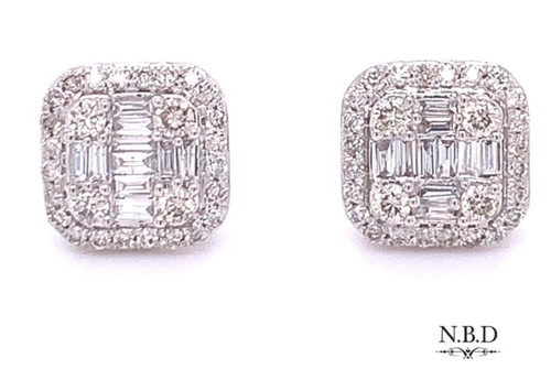 Baguette and Round Diamond Earrings White/Yellow Gold 0.52ct 1